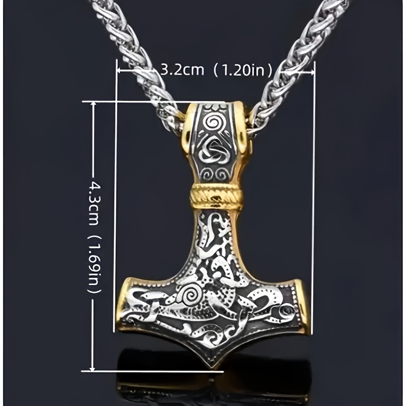 Vintage Nordic High Viking Hammer Mjolnir Amulet Men's Necklace
